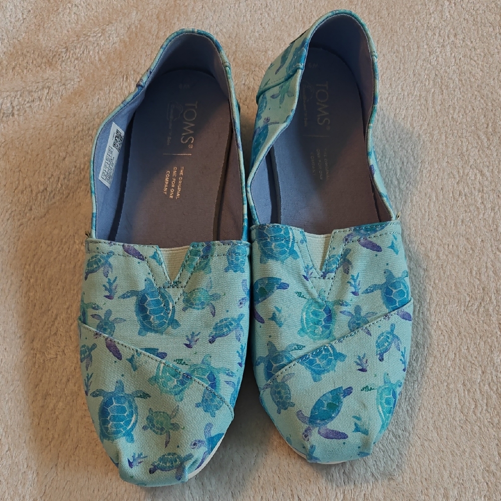 TOMS Blue and Green Slip-Ons